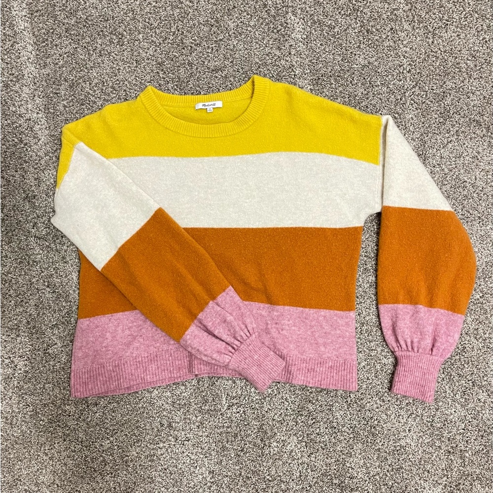 Beautiful and soft burnt orange, pink, yellow and white Madewell sweater (M).